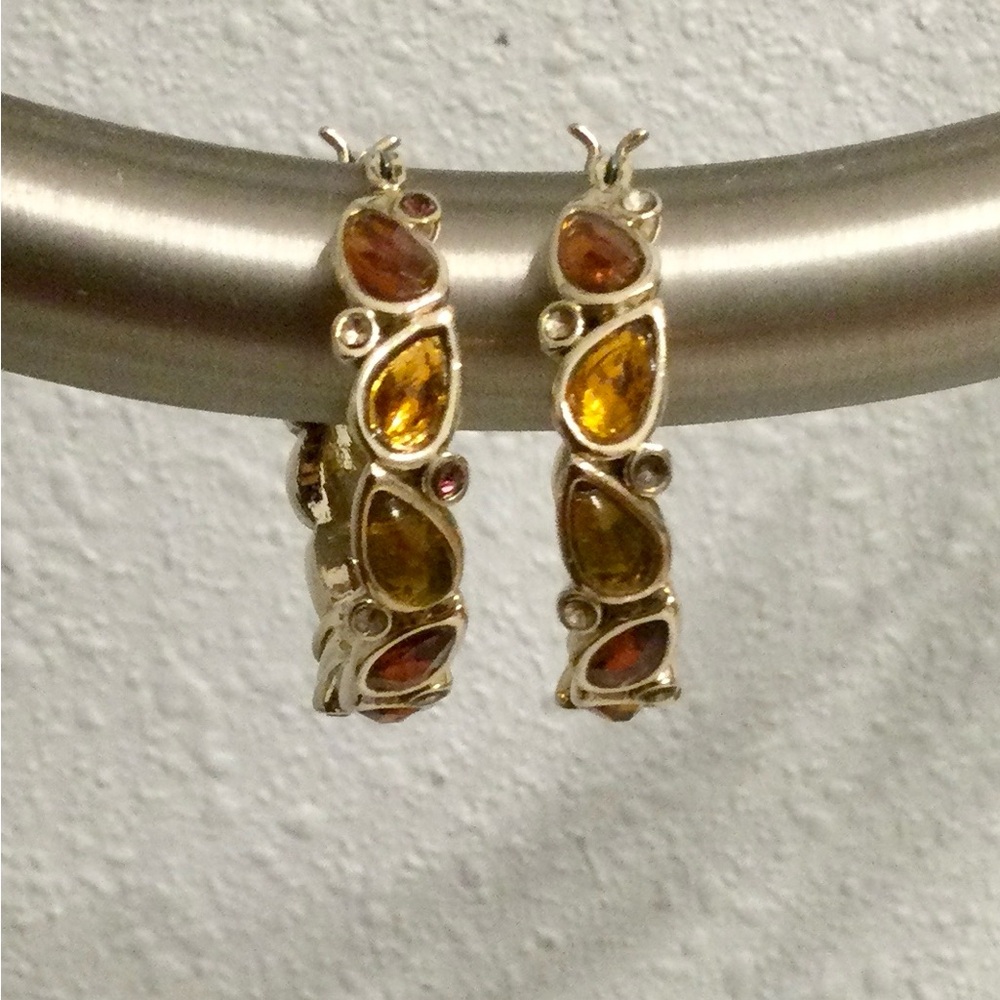 Gold 14k  plated Elegant multicolored Amber Hoop Earrings. NWOT